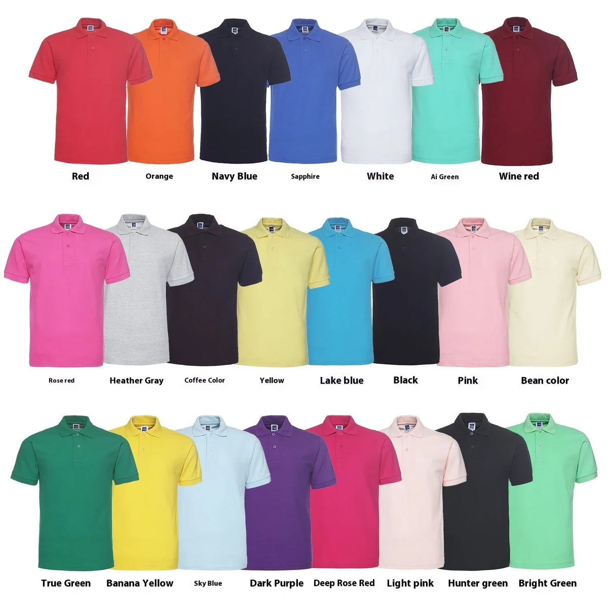 Men's solid colour loose fit short sleeve polo shirt on a hanger, plus size cotton blend.