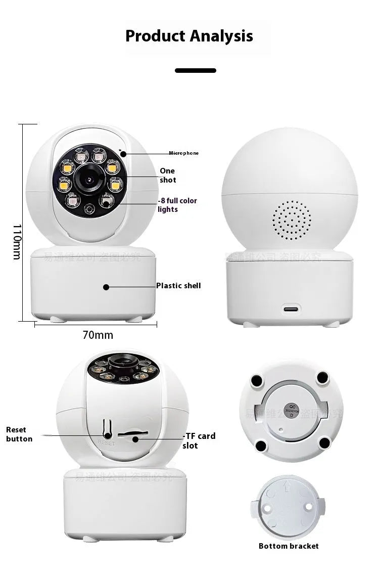 1080p HD indoor security camera with ceiling mount bracket and dual-light panorama viewing