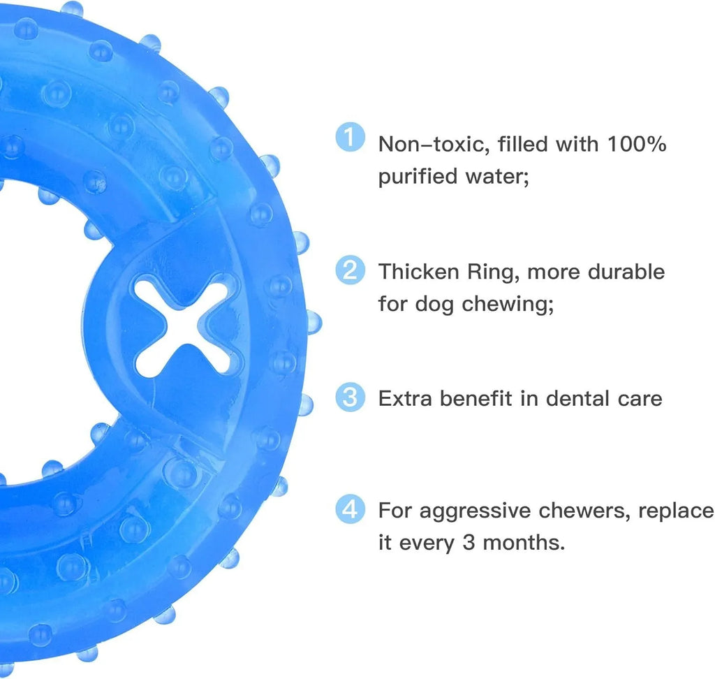 Freezable dog teething toy in bone and circle shapes for cooling chew and dental care