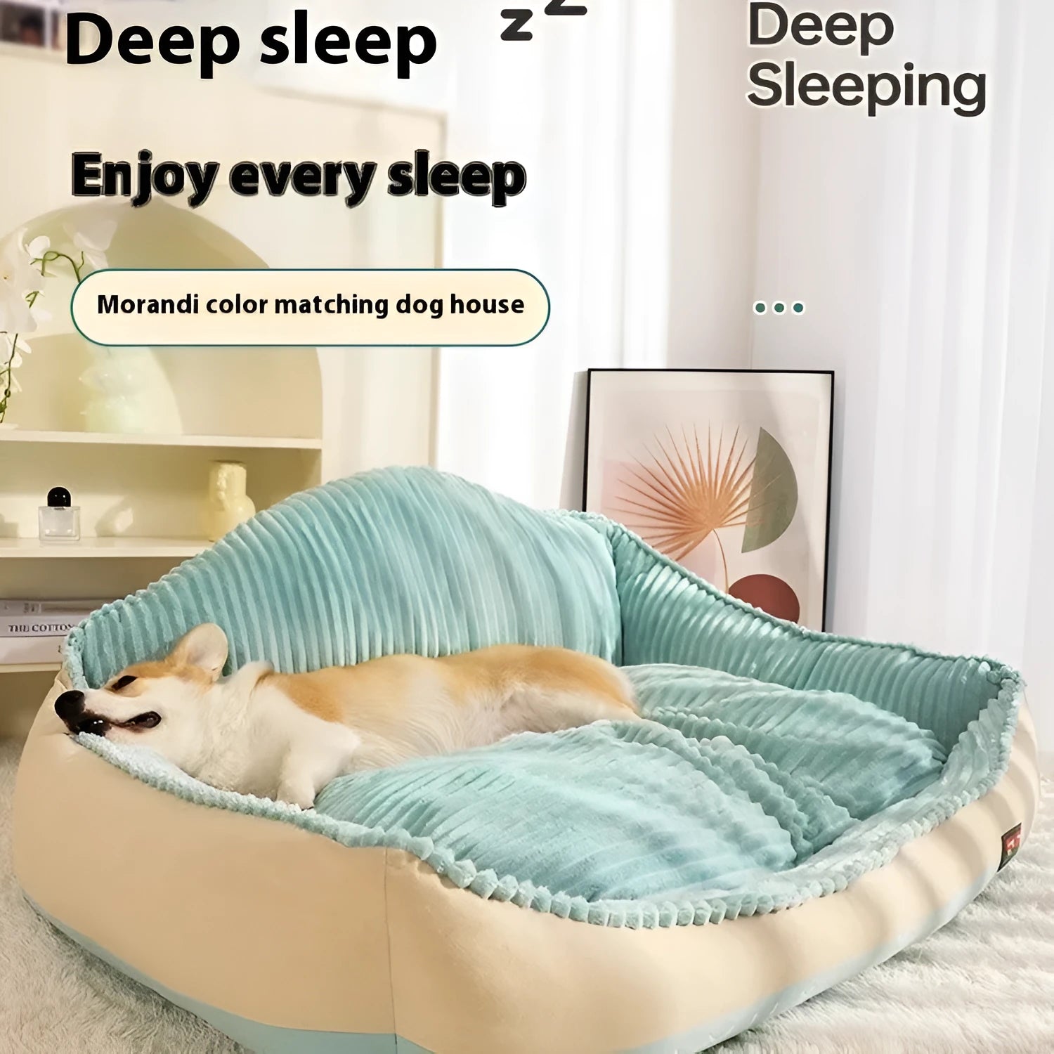 Morandi colour kennel-style dog bed with removable washable cover in medium and large sizes