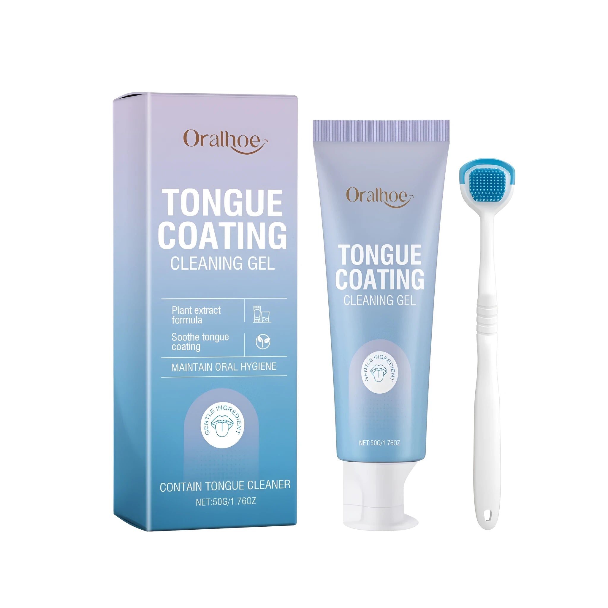 Tongue coating cleaning gel 50g tube with brush for oral hygiene