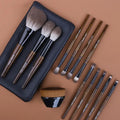 12-piece makeup brush set with wooden handles and PU storage bag