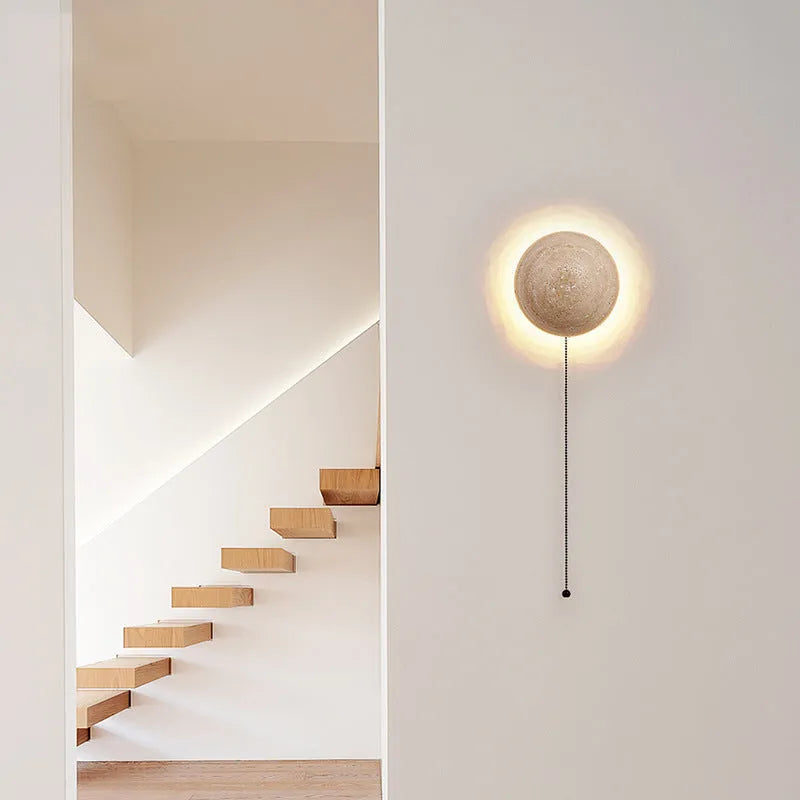 Simple vintage semicircle wall lamp with yellow cave stone shade and iron body, 15cm size
