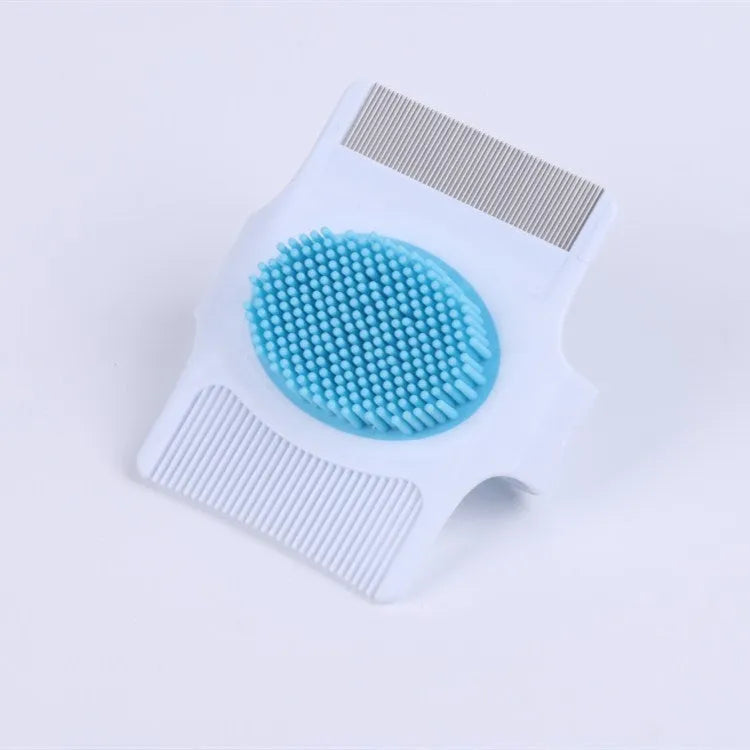 Blue or green multifunctional pet grooming comb for hair removal and de-shedding