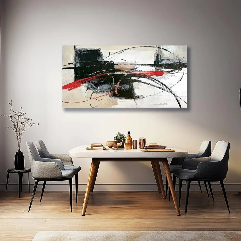 Handmade abstract oil painting on canvas, rolled and unframed, horizontal one-panel wall art