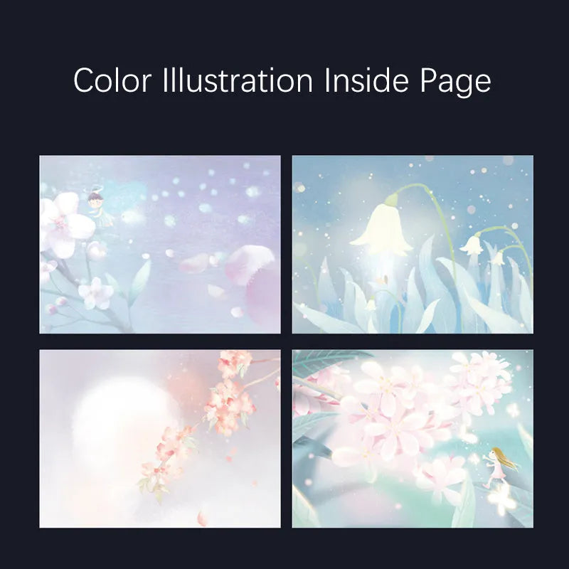 A5 notebook with luminous cover and colour-illustrated pages in four colour options