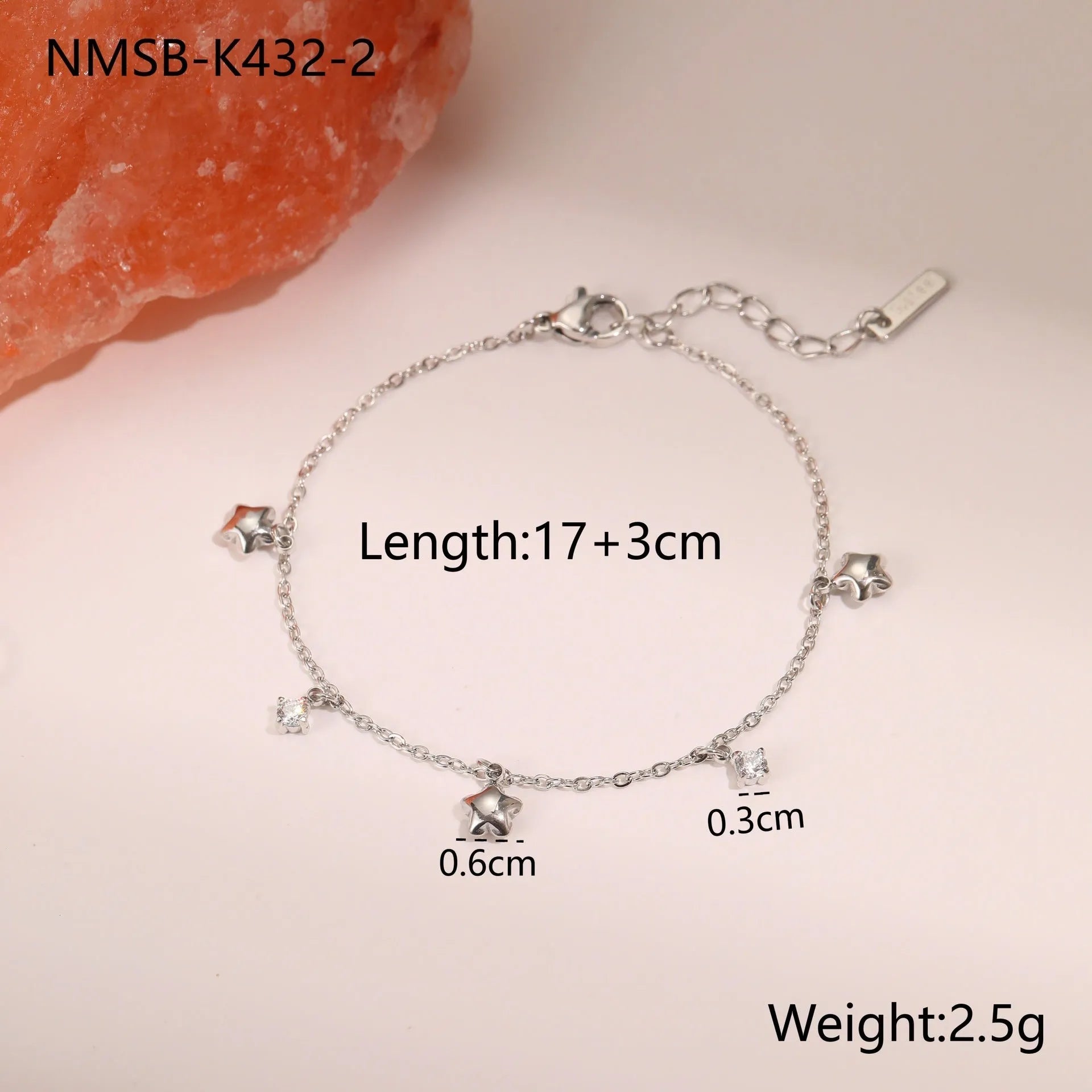 Women's stainless steel bracelet with 18K gold plating and zircon geometric star pendant