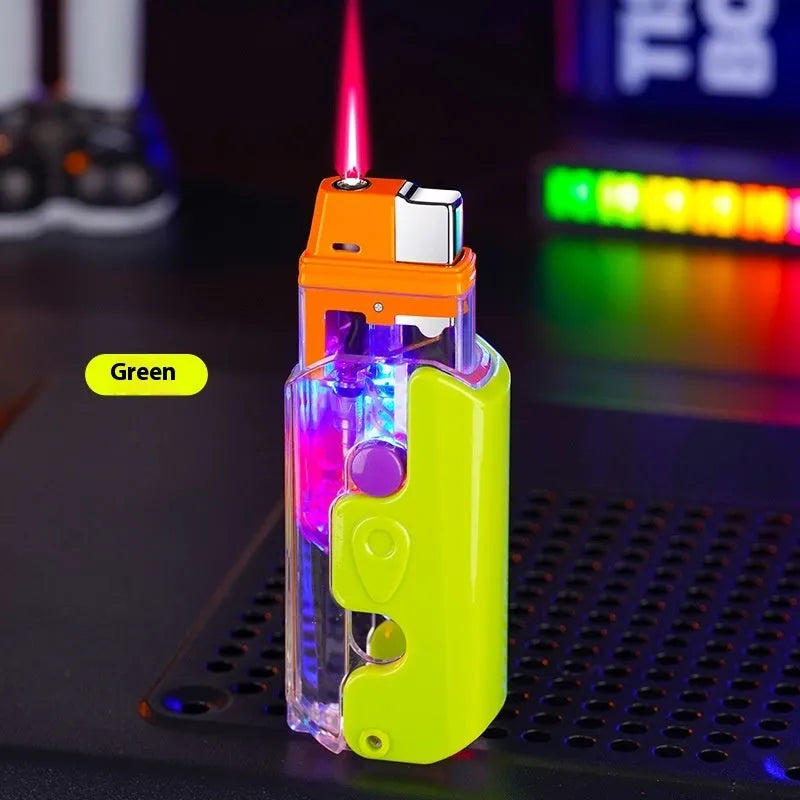 Colorful luminous radish shaped plastic lighter with wind resistant flame in green orange and purple options