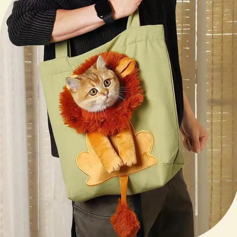 Canvas pet carrier backpack with cartoon pattern for cats and small dogs