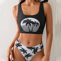 Women's coconut print bikini swimsuit with lace-up front detail on the top.