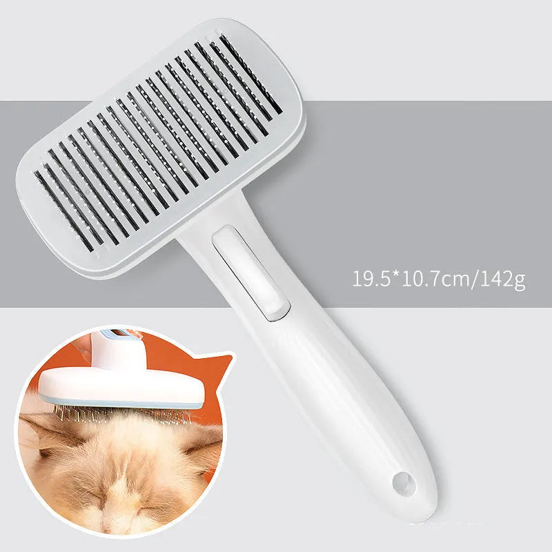 Automatic pet hair removal comb for dogs and cats in blue, grey, green, or pink colours