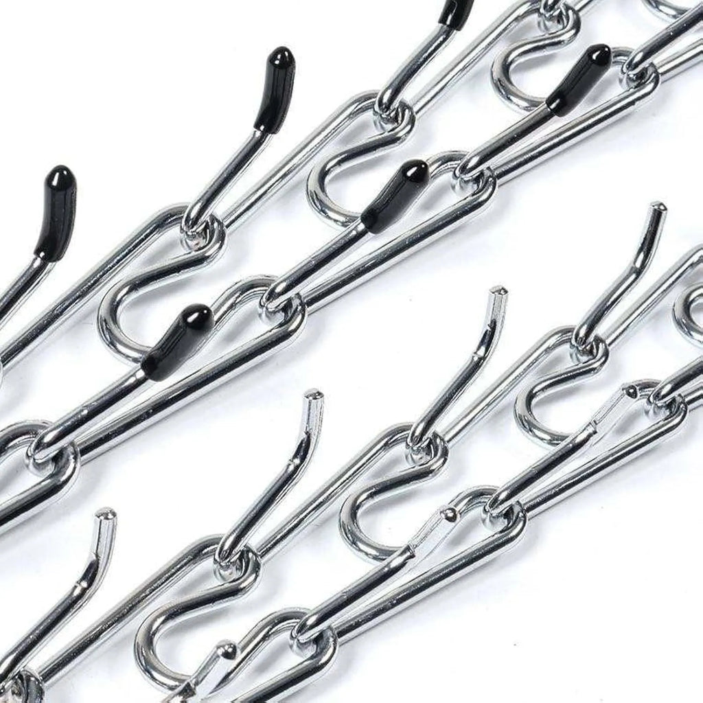 Stainless steel dog training pinch collar with rubber tips showing adjustable chain links