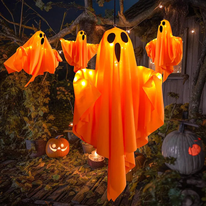 Halloween ghost light decoration with luminous white and orange ghost scream designs
