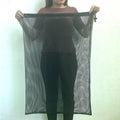 Black mesh drawstring storage bag for children's water balloon toys showing bottomless side design