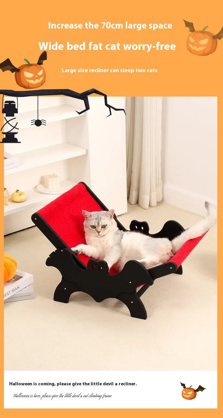 MW-054 wooden cat lounger recliner bed cage in black and red Halloween colours