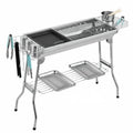 Stainless steel portable charcoal barbecue oven with turnover design and cooking accessories