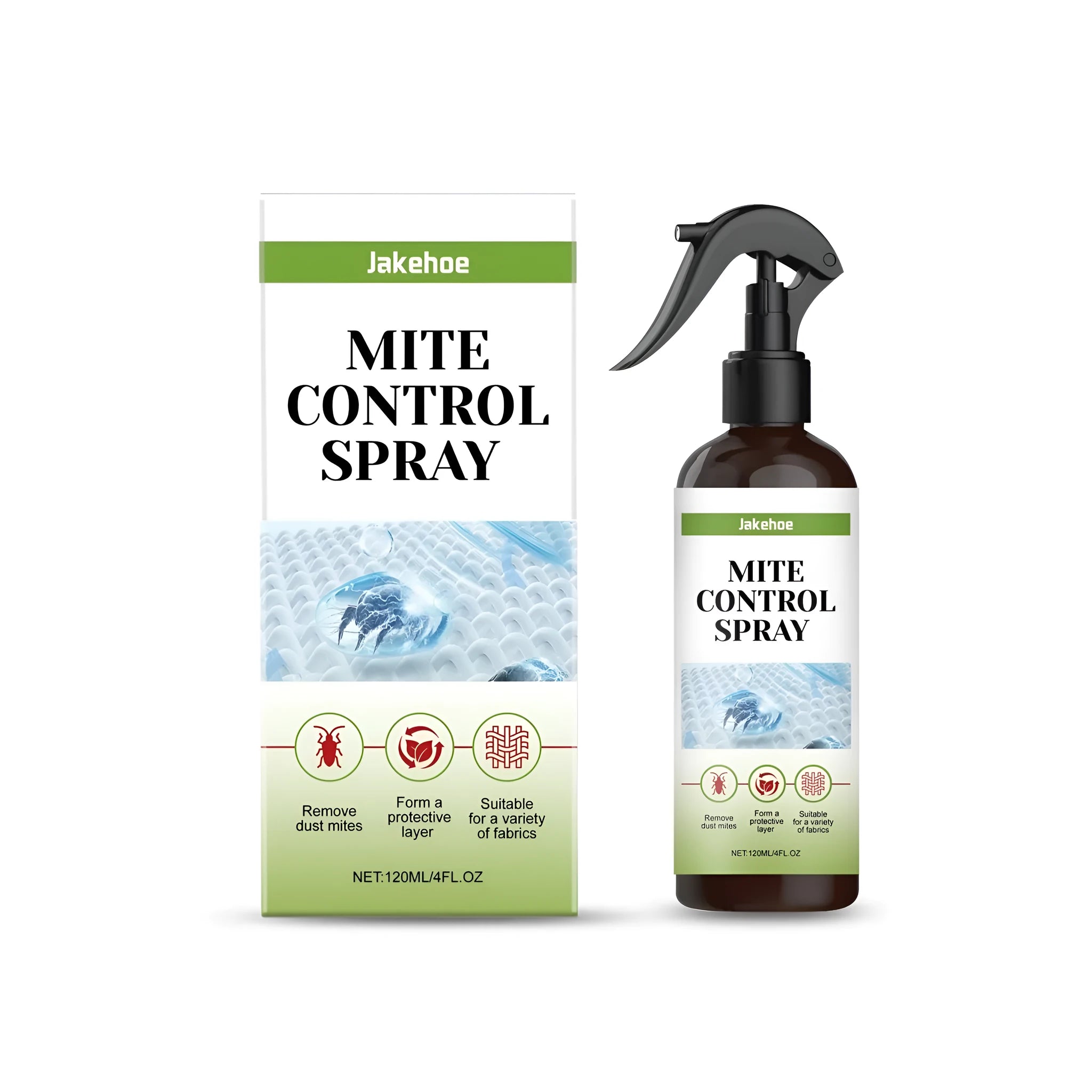 120ml mite control spray bottle for use on household bedding and upholstery.