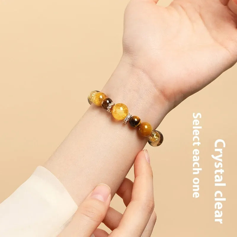 Natural tiger-eye crystal bracelet with geometric jinba design beads in 10mm and 12mm size options