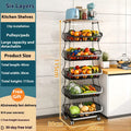 Black six layer kitchen shelf floor trolley with carbon steel construction and foldable design