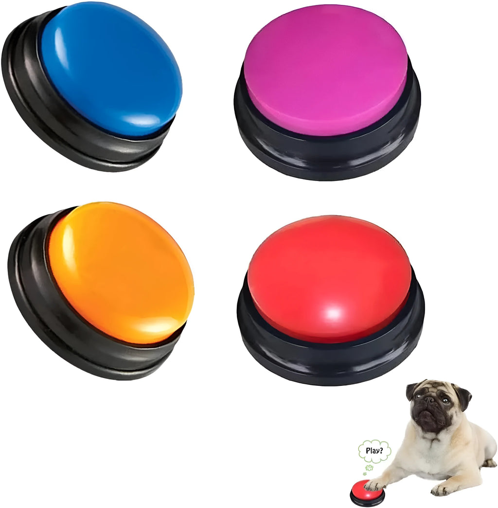 Voice recording button for pet training in blue, green, orange, purple, or red with 30-second playback function
