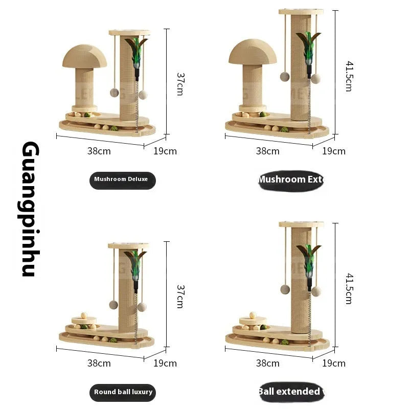 Solid wood cat scratching post with turntable and climbing platforms