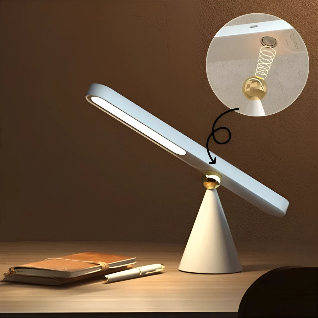 Geometric magnetic suction reading table lamp with touch switch and PC lampshade in white or khaki finish