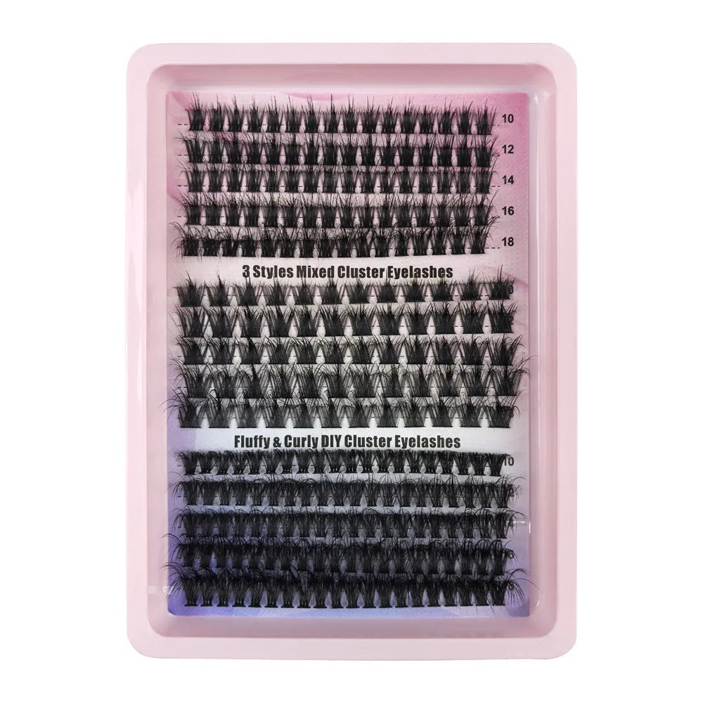 Box containing five styles of mixed false eyelashes for creative messy looks