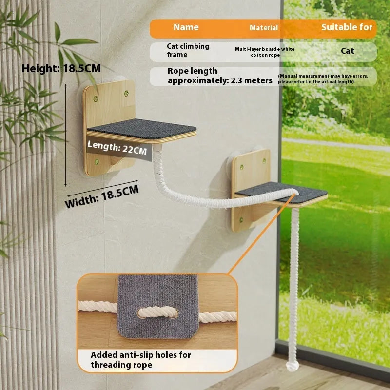 Wall-mounted space capsule design cat scratching post with sisal surface and suction cup lanyard.