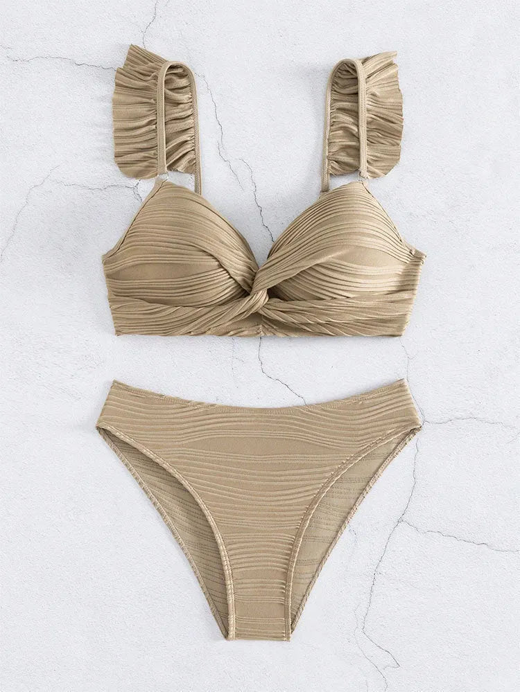 Solid colour women's bikini swimsuit in polyester fabric available in black or khaki