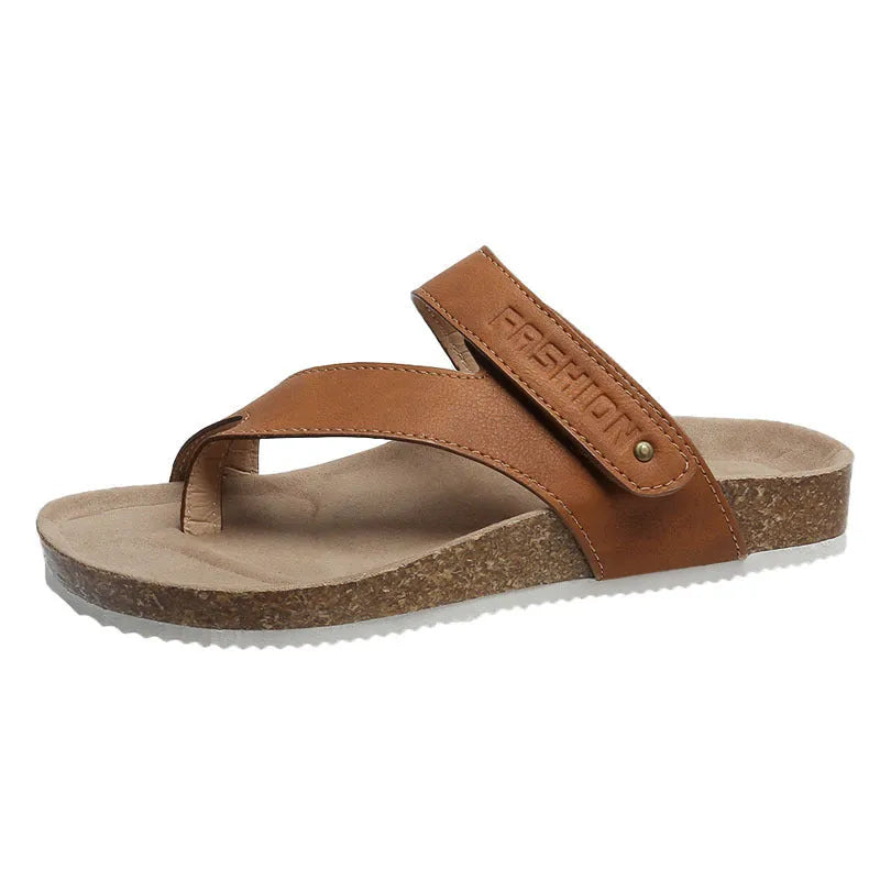 Flat toe ring thick-soled flip-flops in a solid colour with an artificial PU upper and foam sole.