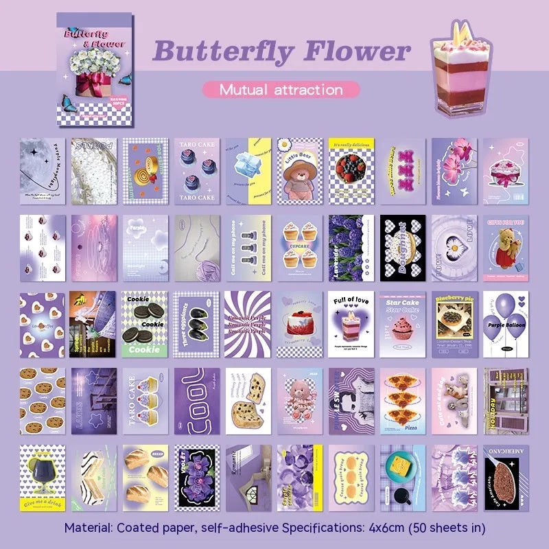 American retro cartoon sticker book with 50 sheets in six colour themes for journal decoration