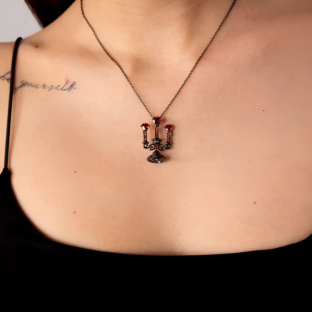 Zinc alloy necklace with hollow candlestick pendant on a cross chain, in retro candlestick colour