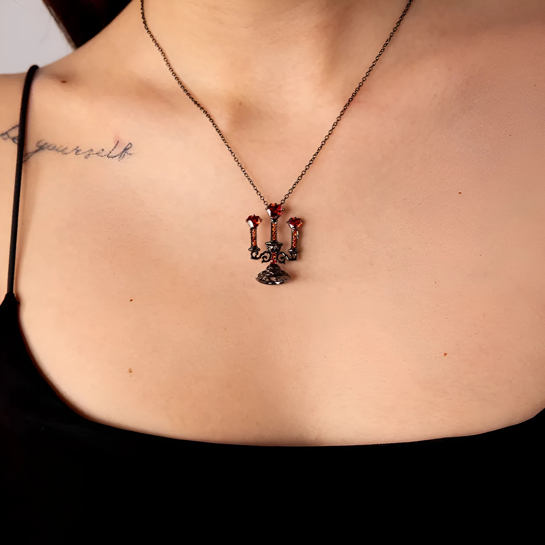 Zinc alloy necklace with hollow candlestick pendant on a cross chain, in retro candlestick colour
