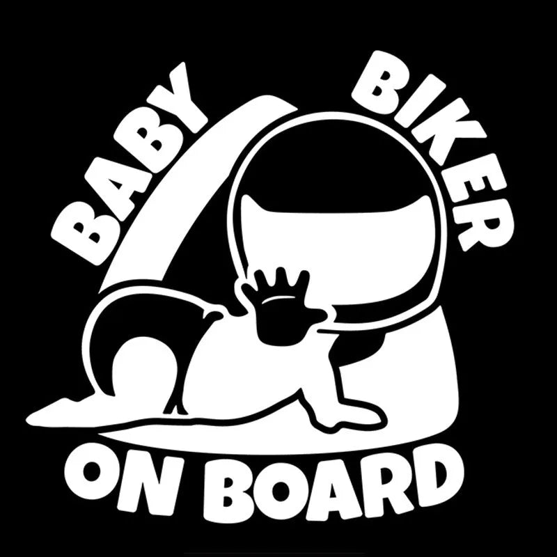 Black and white reflective BABY ON BOARD car sticker measuring 14.5 by 15 centimetres