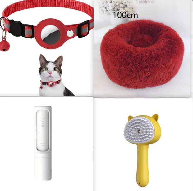 Rechargeable mist grooming brush for cats and dogs in yellow, blue, or pink, with ABS TPR silicone construction.