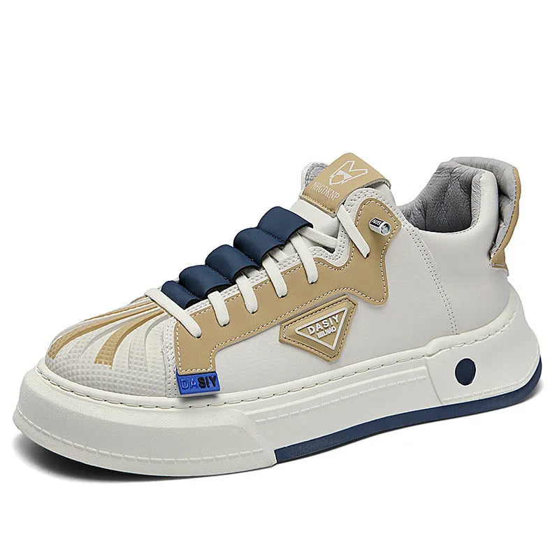 Men's beige casual sneakers with elastic band fastening and microfiber upper