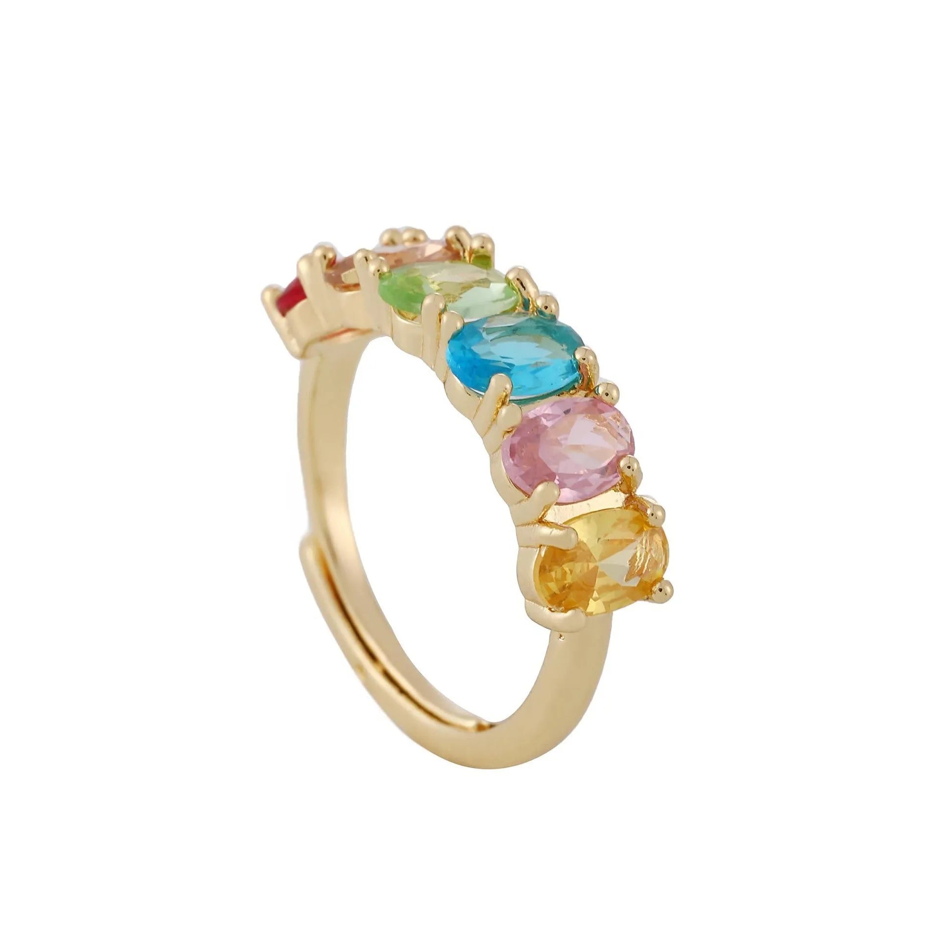 Gold-colour adjustable zircon ring with a simple retro design on a copper band.