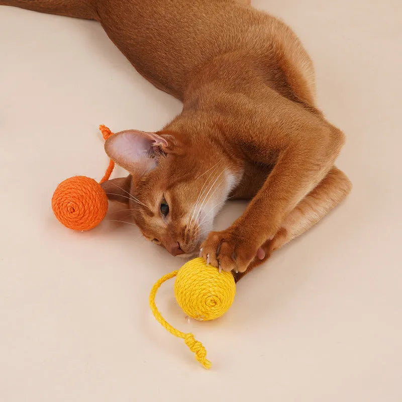 Bite-resistant cat teaser stick set with colourful catnip balls on blue background