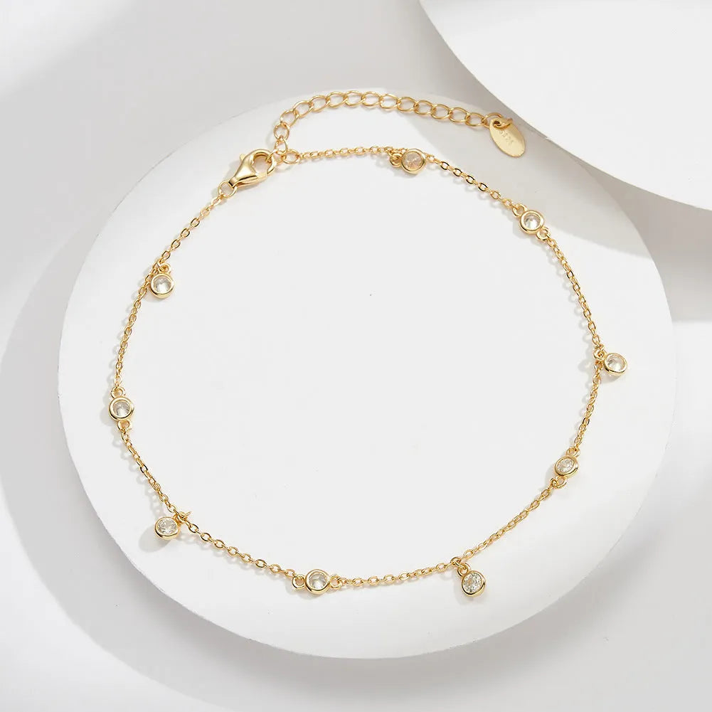 Women's silver anklet with geometric zirconium pendant in gold or platinum plating