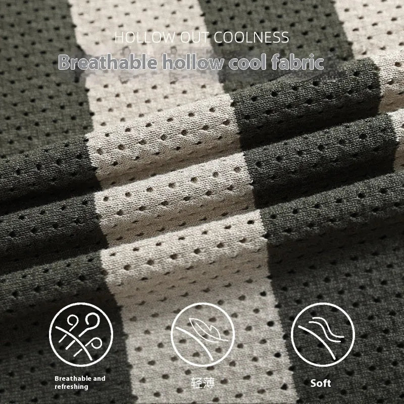 Men's striped ice silk summer sweater with zip detail in five colour options