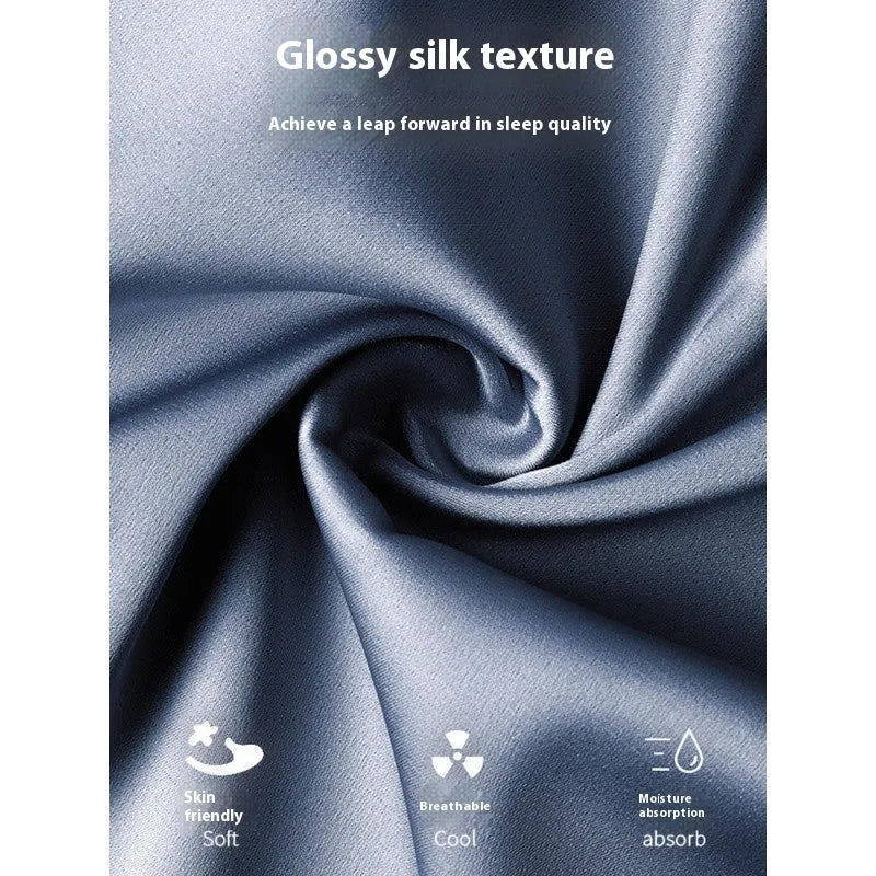 Men's ice silk three-piece loungewear set in multiple colours showing top, trousers, and shorts.