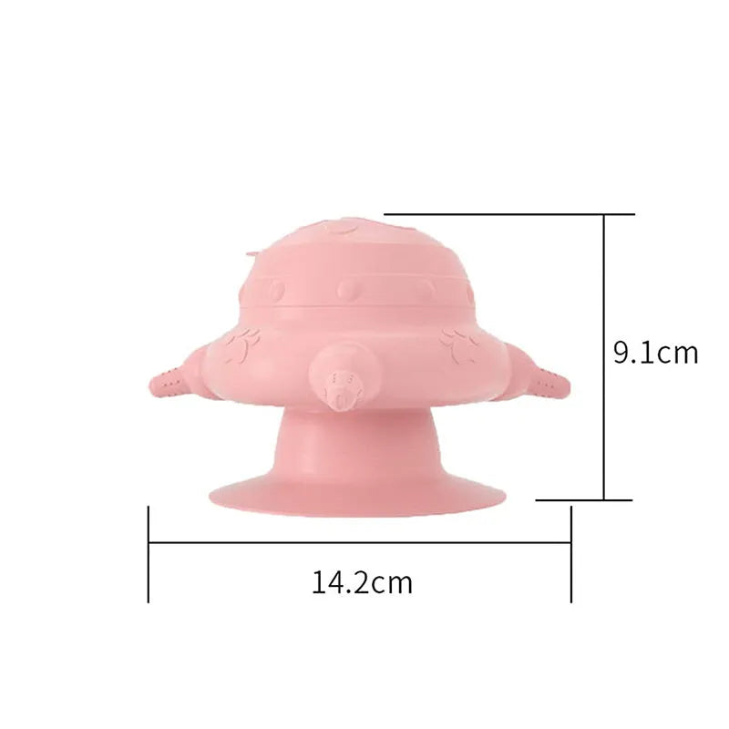 Pink silicone pet nursing device with four pacifiers for puppies and kittens