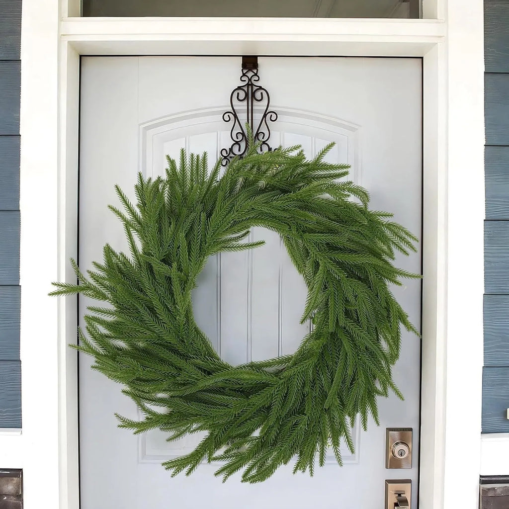 PE plastic front door garland in American country style, 60cm long with green leaves.