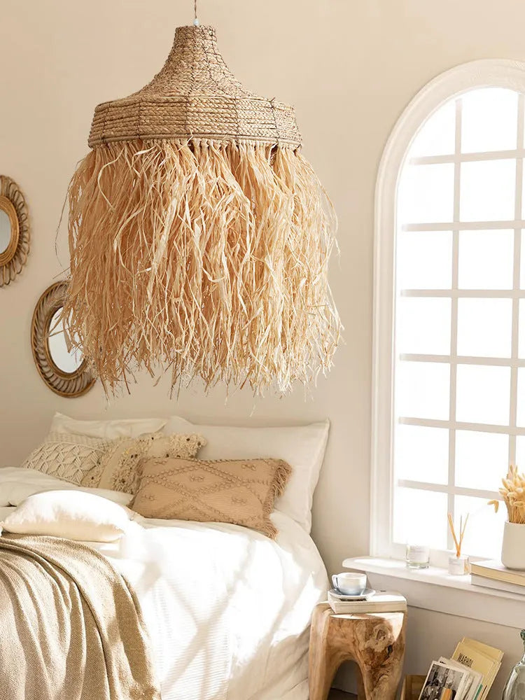 Retro pendant light with 50cm diameter made of woven wild vetch and willow in Southeast Asia style