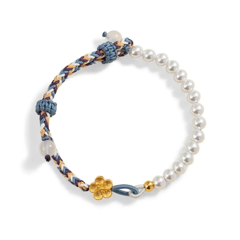 Chinese flower weaving carrying strap with chalcedony stones and sterling silver clasp in peach colour