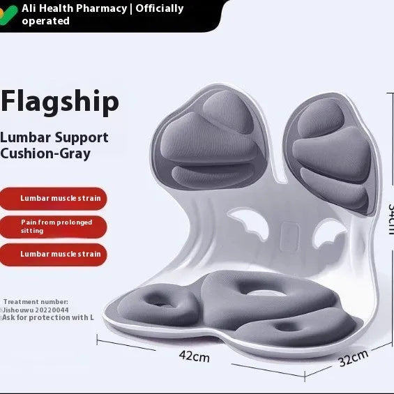 Grey and black waist support seat cushion with lumbar pillow for long sitting comfort