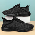 Women's low-top mesh casual sneakers in black with lace-up front and round toe