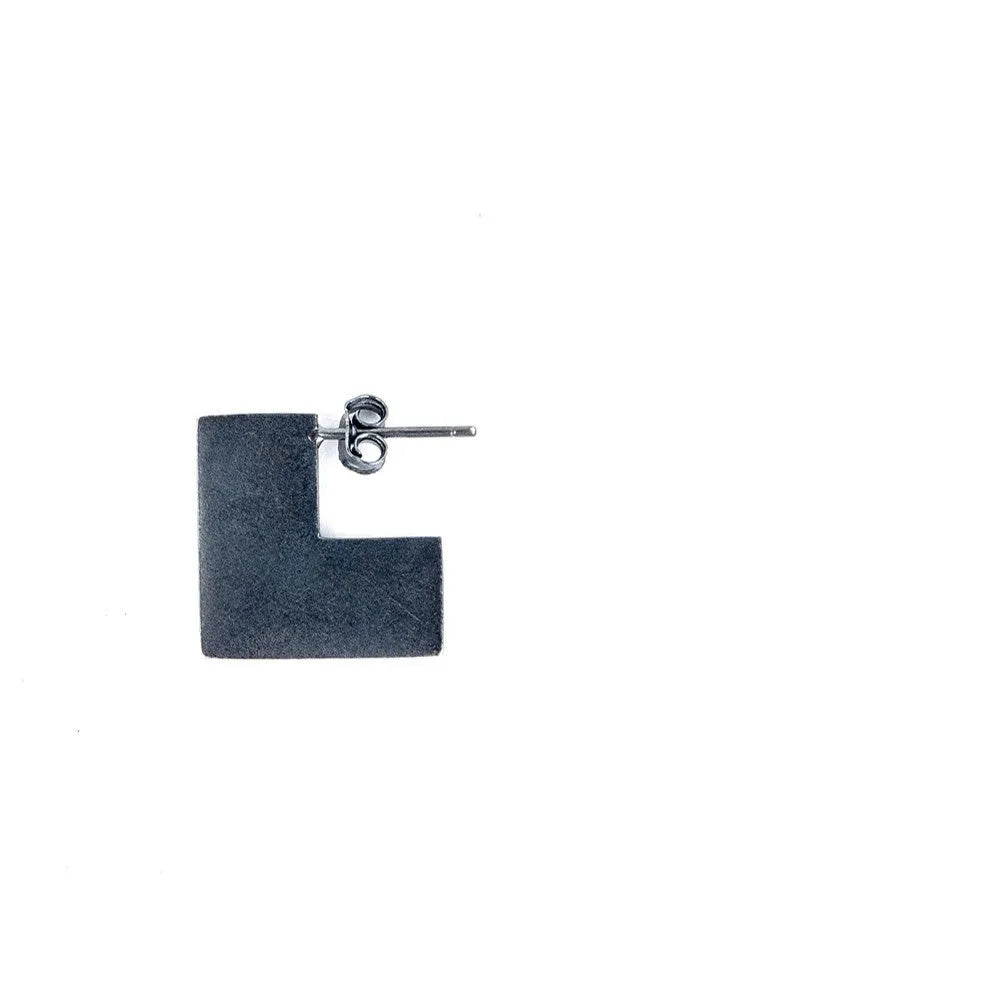 Sterling silver square earrings with oxidised black finish, geometric minimalist design