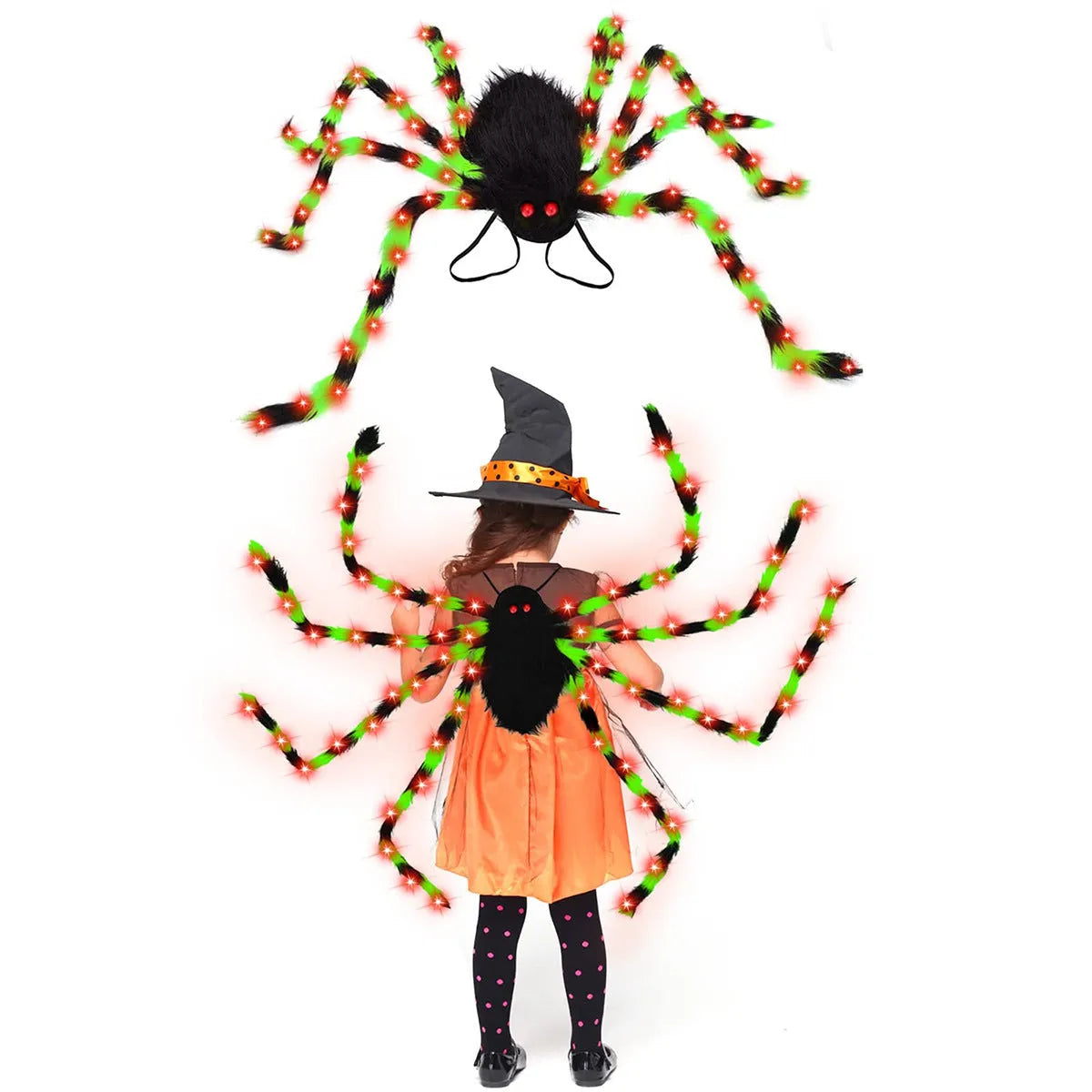 Halloween spider backpack with LED lights and plush sugar bag design in multiple colours