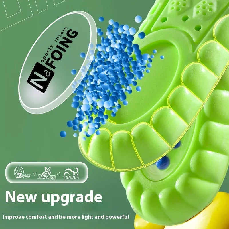 A pair of green PU sports insoles with a textured surface, shown on a white background.